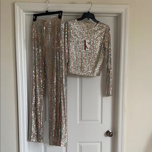 Chelsea & Violet Multicolor Sequin Wide Leg Pants & Top Set